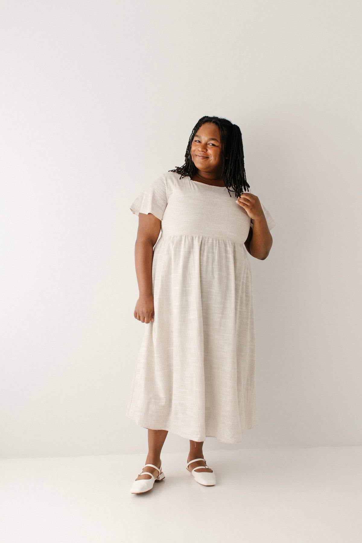 Midikleid mit eckigem Ausschnitt, gestreift