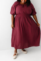 Midikleid aus Baumwollgaze mit eckigem Ausschnitt, Bordeaux