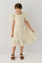 Mädchen Midikleid aus Baumwollgaze mit Blumenmuster