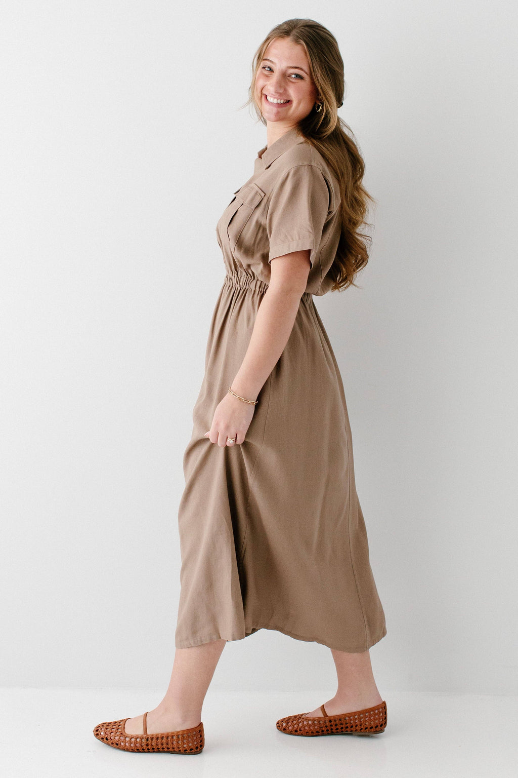 Maxikleid aus Leinen-Baumwoll-Mischung mit Kragen
