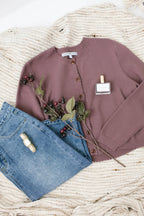 Baumwoll-Strickjacke mit Muschelsaum