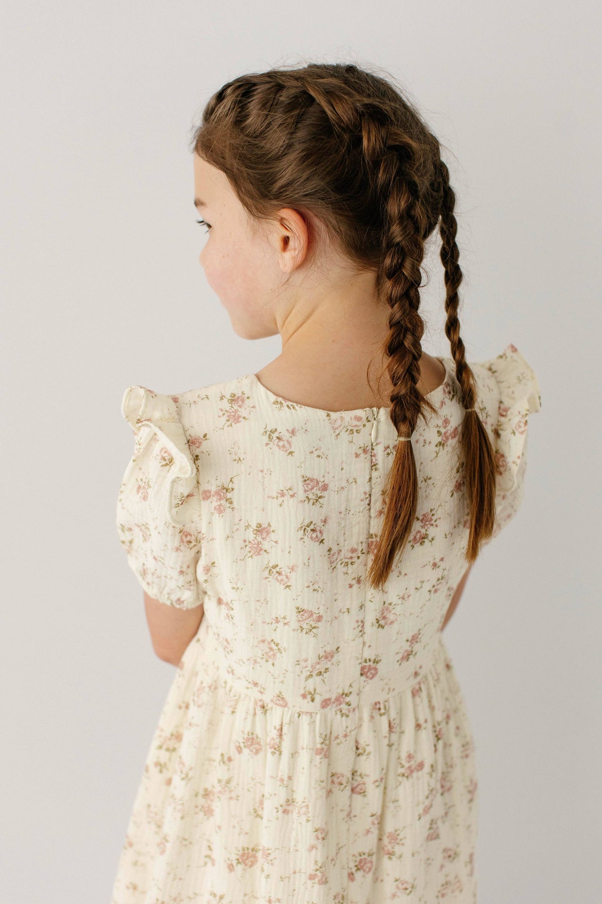 Mädchen Midikleid aus Baumwollgaze mit Blumenmuster