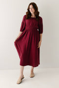 Midikleid aus Baumwollgaze mit eckigem Ausschnitt, Bordeaux