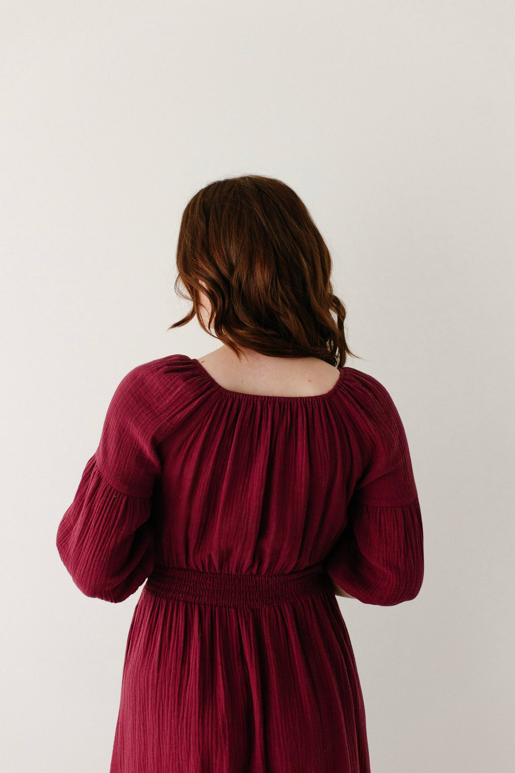 Midikleid aus Baumwollgaze mit eckigem Ausschnitt, Bordeaux