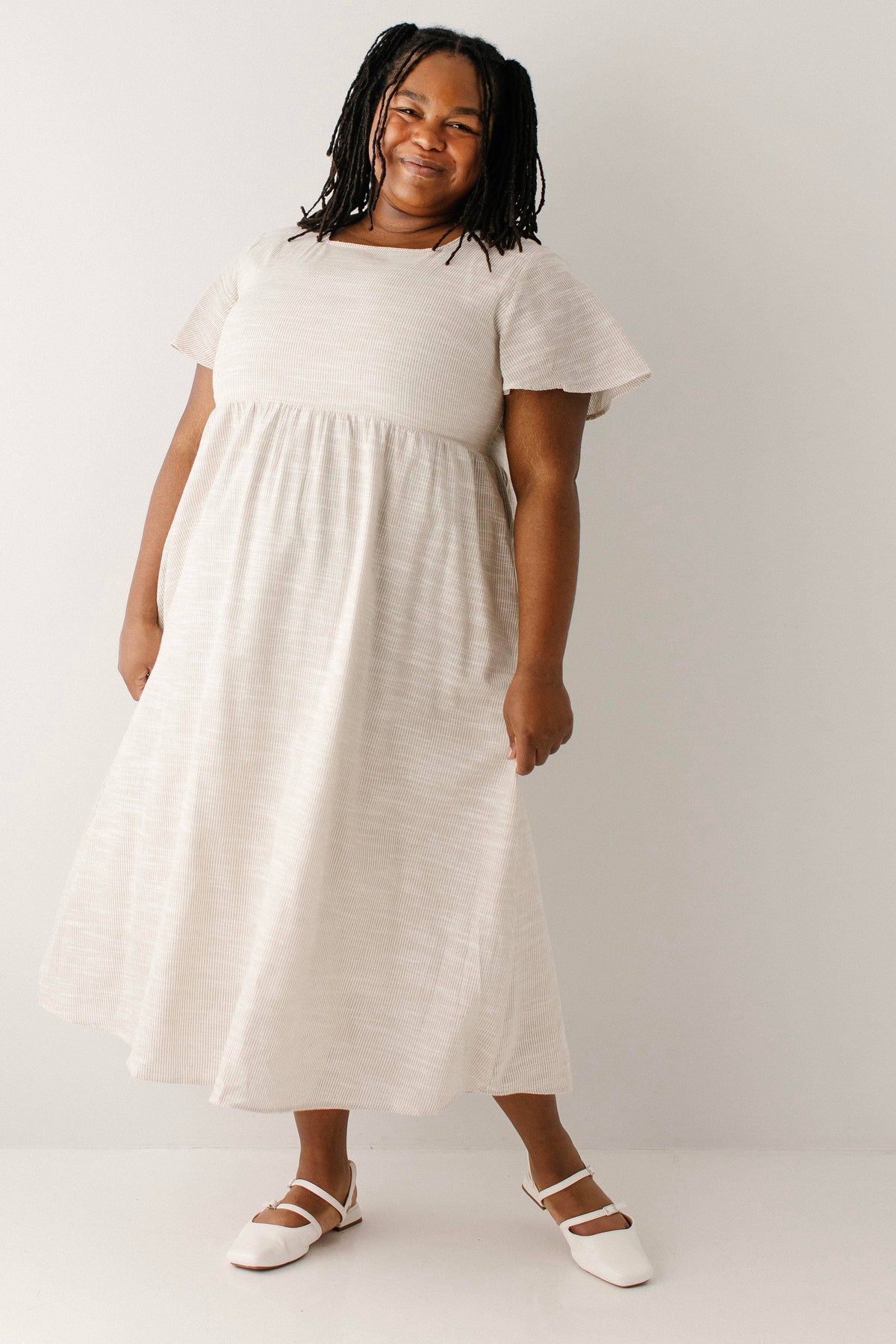 Midikleid mit eckigem Ausschnitt, gestreift