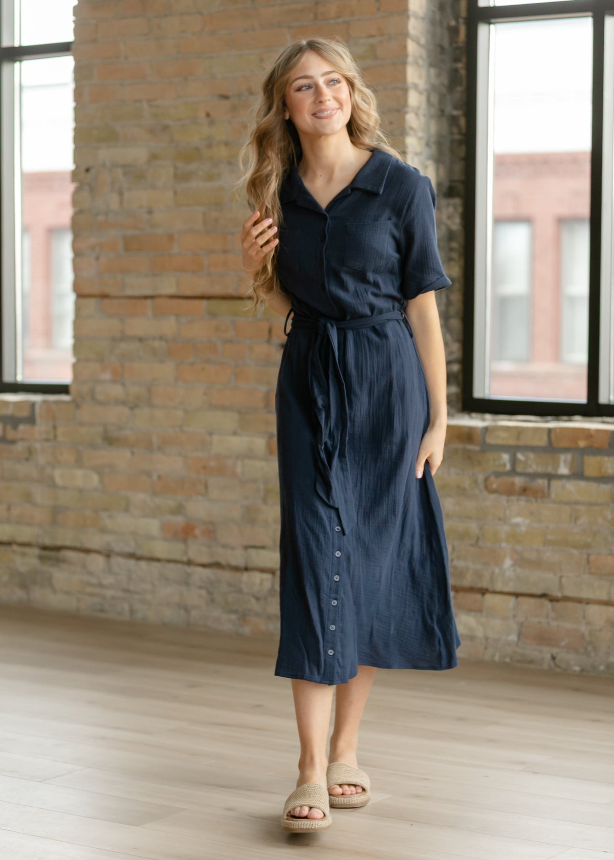Hemdkleid aus Baumwollgaze Marineblau