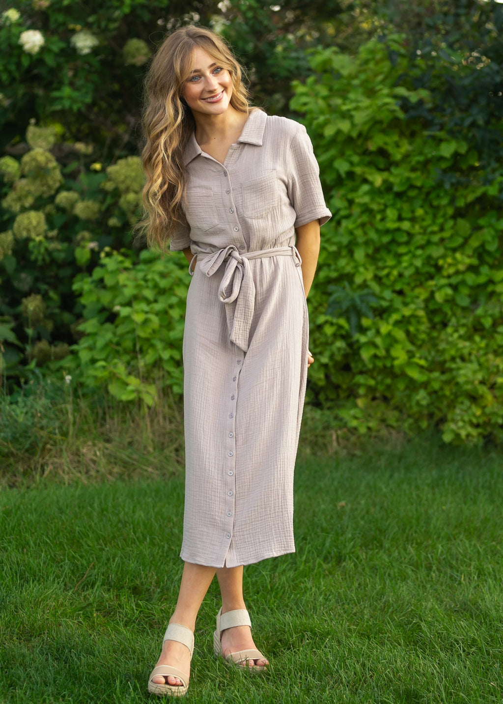 Hemdkleid aus Baumwollgaze Taupe