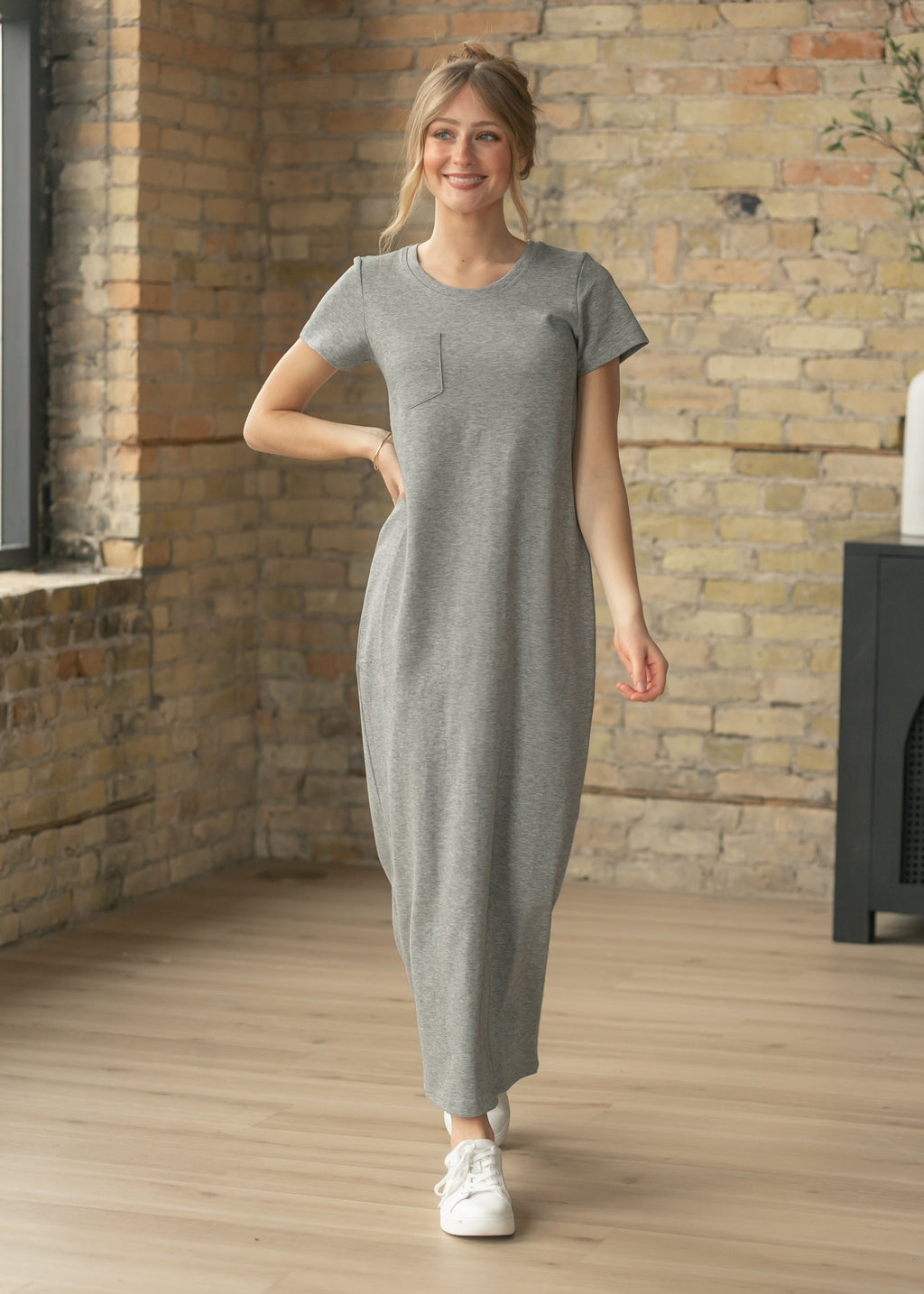 T-Shirt-Maxikleid Heidegrau