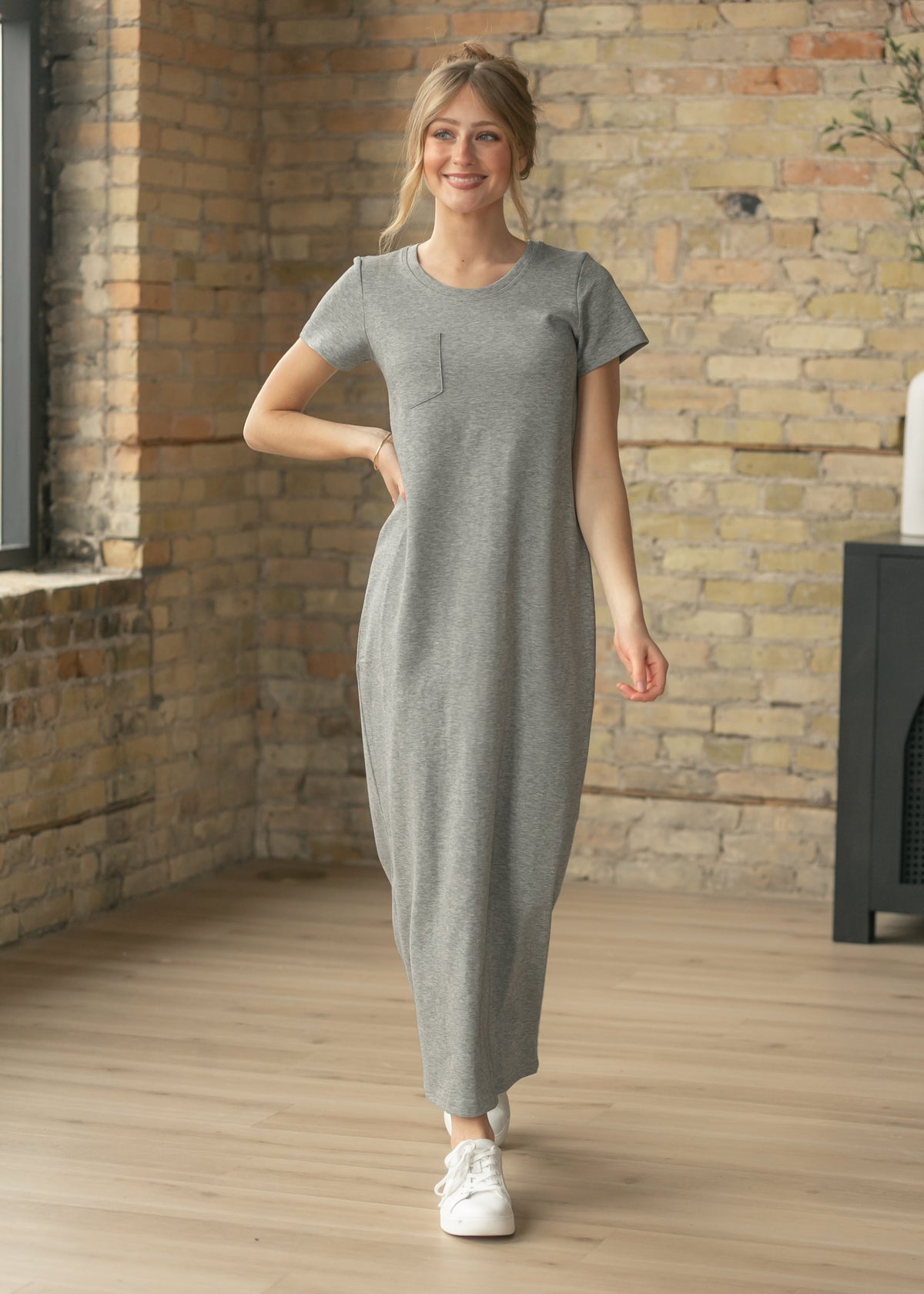 T-Shirt-Maxikleid Heidegrau